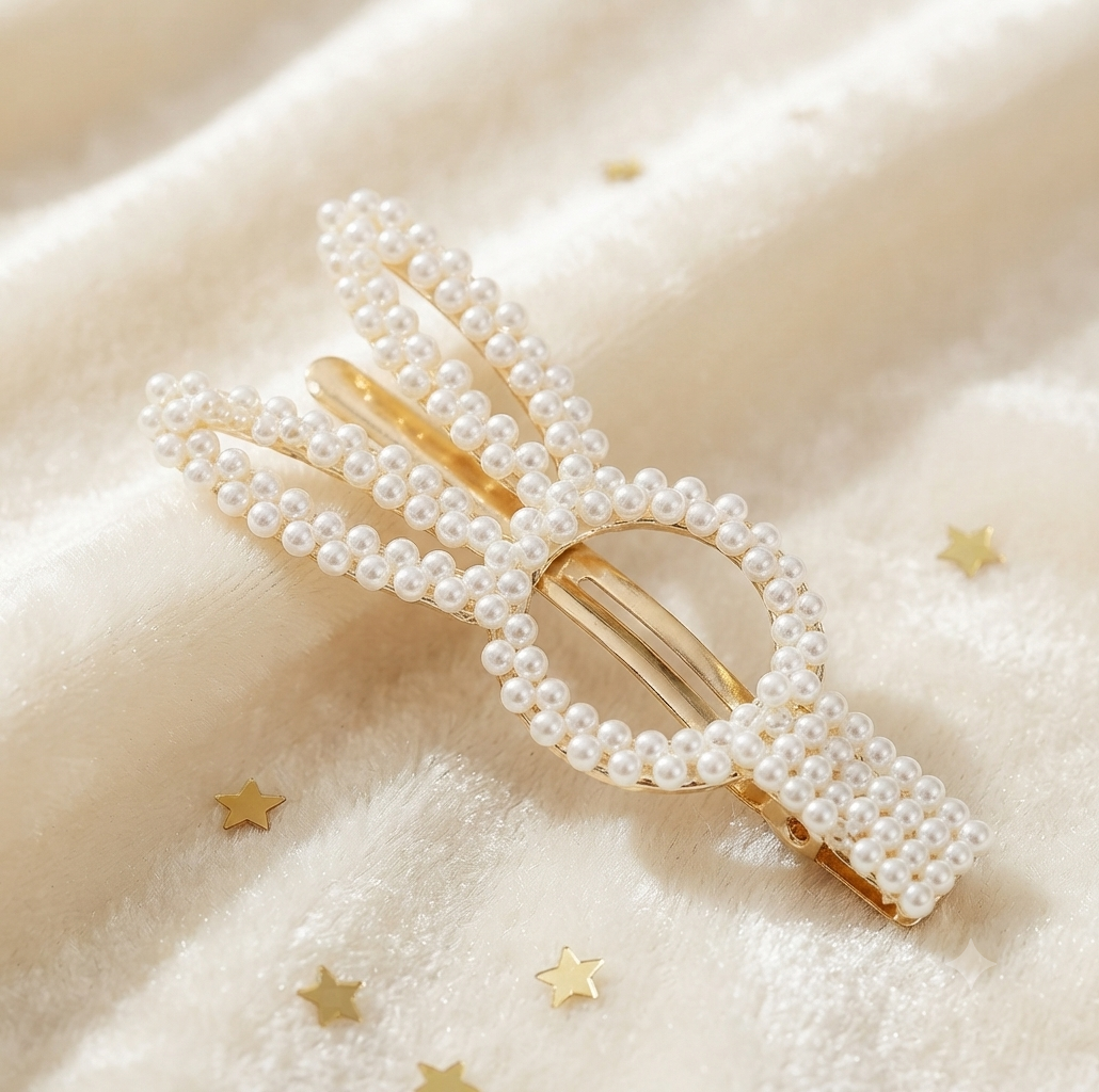 Barrette Lapin Doré Perles Nacrées