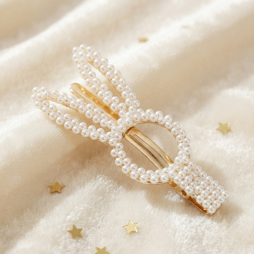 Barrette Lapin Doré Perles Nacrées