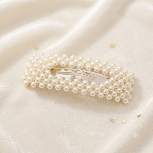 Barrette Rectangulaire Perles Blanches