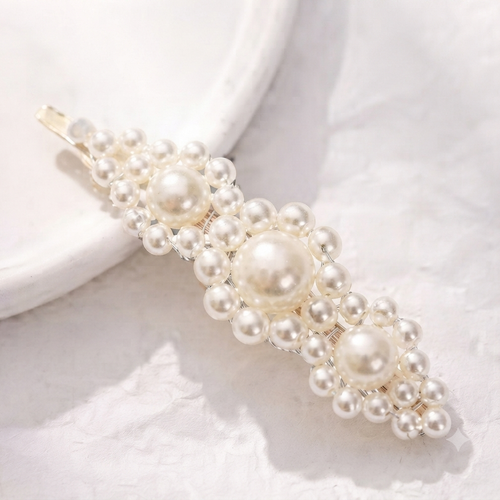 Barrette Fleurs Perles Blanches